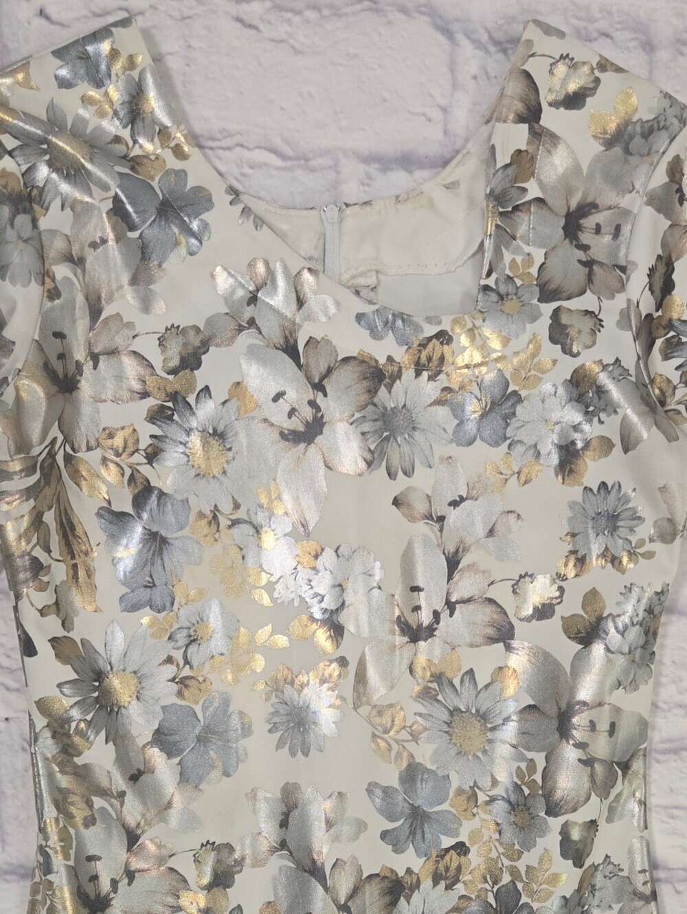 Vintage Metallic Floral Fit Flare Maxi Dress Formal Evening Gown - Picture 8 of 16